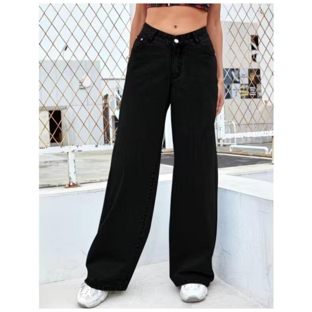 High-waisted Wide-leg Loose Stretch Straight Jeans for Women, Summer Style Loose Fit High-waisted Jeans Light Blue Cotton Casual Denim Pants