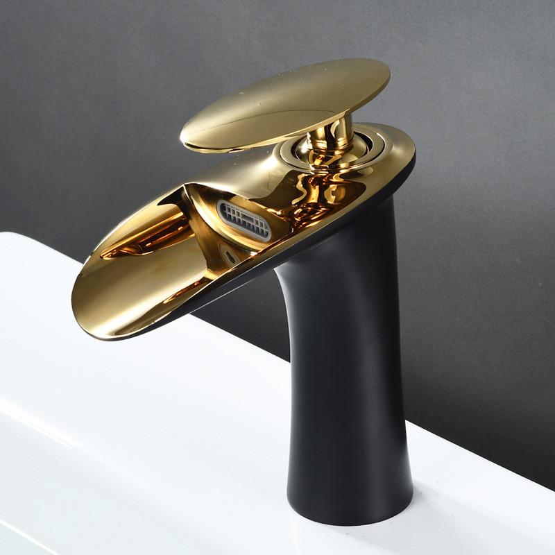 Tuqiu Bathroom Faucet Brass Gold White Bathroom Basin Faucet Cold Hot Waterfall Mixer Sink Tap Deck Mounted Black White Tap