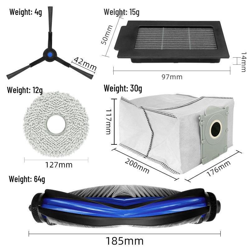 Compatible Accessories for Ecovacs T50pro/Omni: Dust Bag, Filter Cloth, Side Brush, Roller, Main Brush Cover