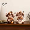 Unique Coffee Station Decoration 2Pcs Cow Figurine, Cute Resin Animal Statue for Home Desk Miniature Highland Decor, Cafe Style Tabletop