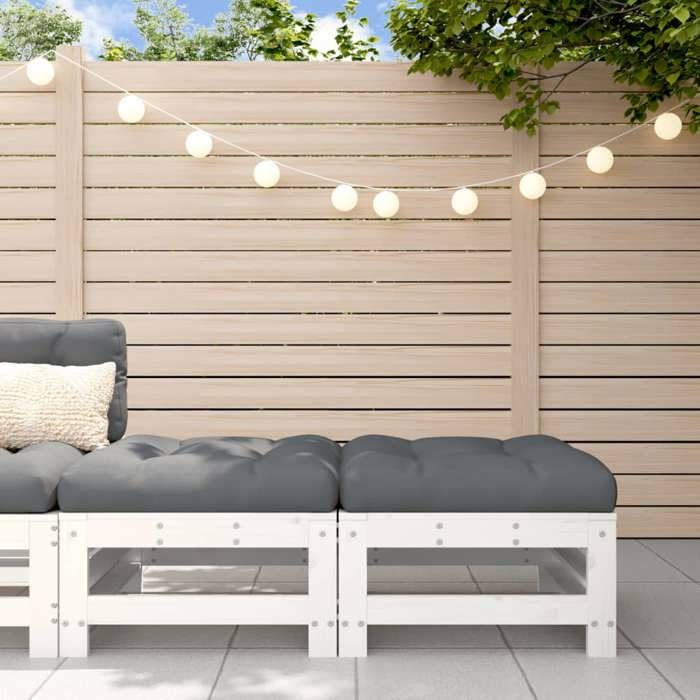 VidaXL Repose-pieds de jardin coussins 2 pcs blanc bois de pin massif, tabouret, repose-pied ottoman, tabouret de jardin, 825696