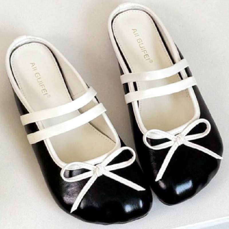 Fashion Sweet Bow Round Toe Women Sandals Narrow Band Non-slip Flat Sandals Summer Fashion Comfortable Patent Leather Mary Jane Shoes