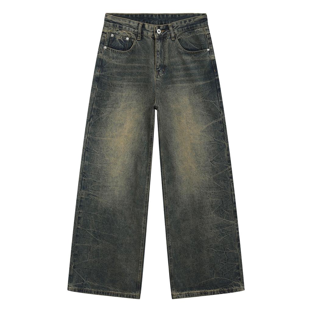 Men's Clothing American Old Cat Whisker Loose Straight Retro Blue Drape Casual Jeans Casual Tide