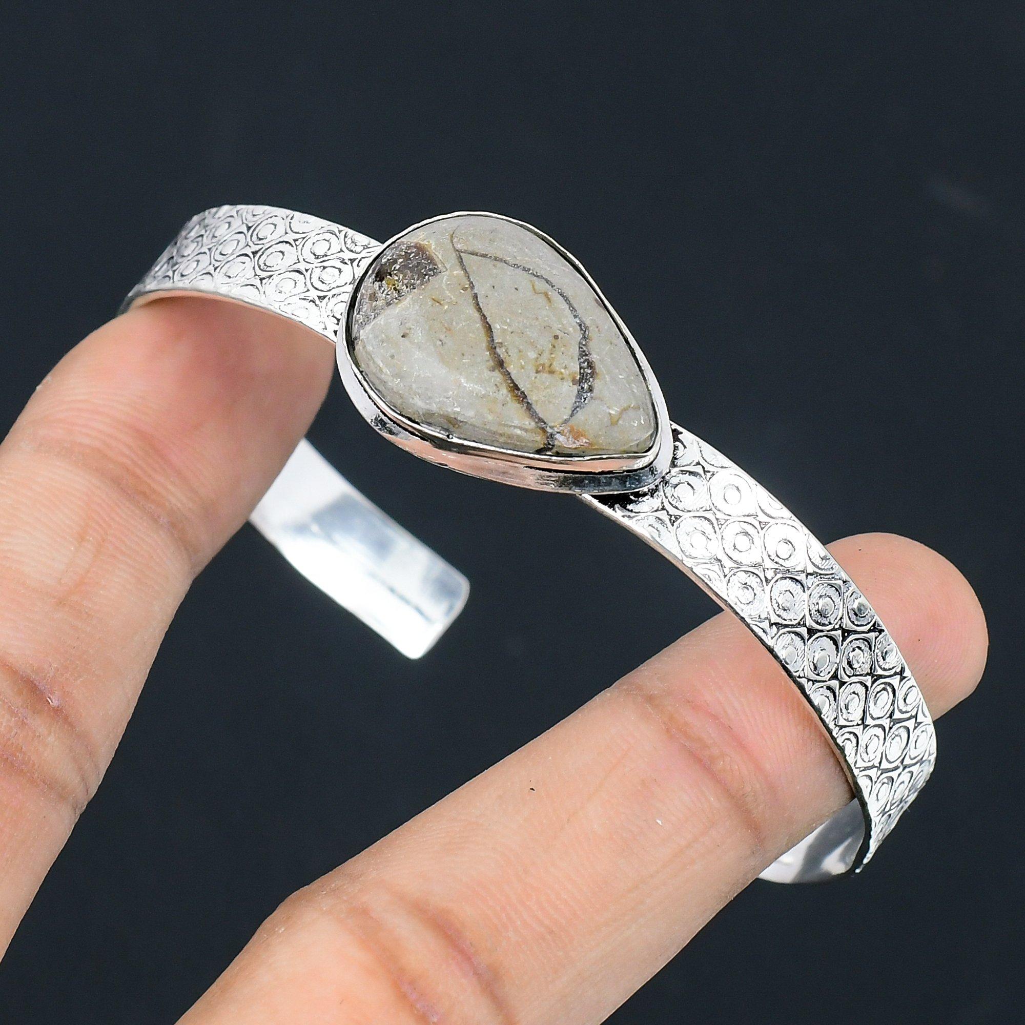 Wedding Gift For Her 925 Silver Natural Septarian Gemstone Bangle Adjustable Adjustable