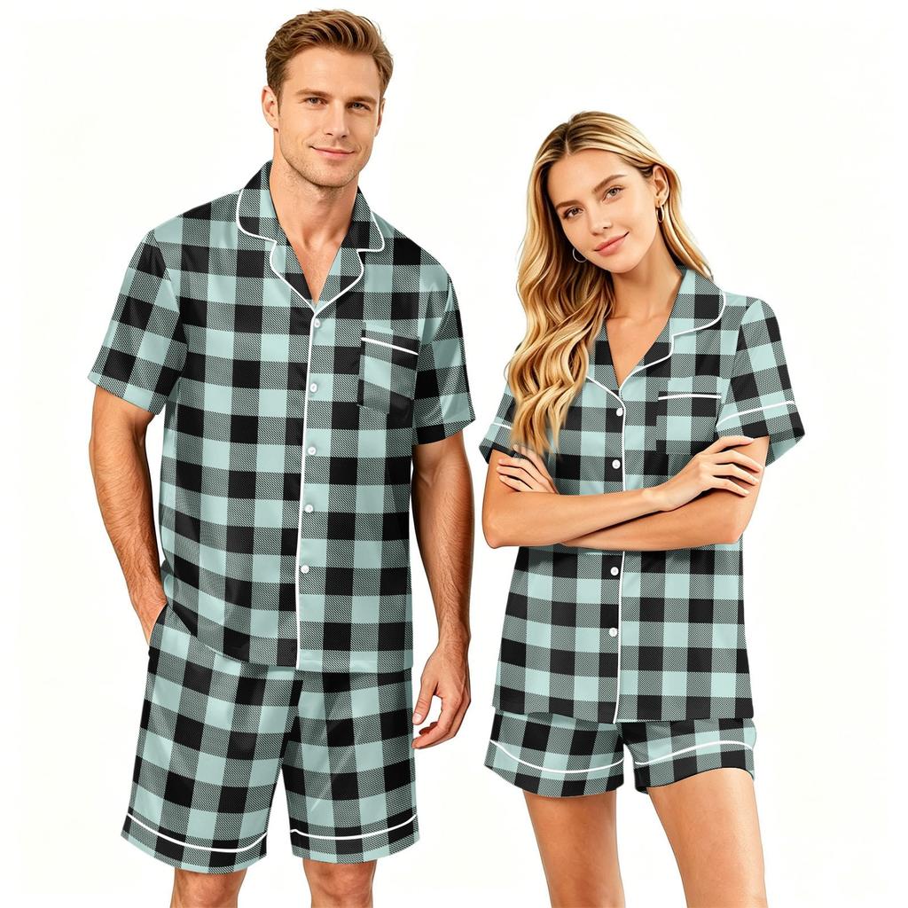 Couple Pajama Set Short Sleeve Button Down Shirt and Shorts Sleepwear Soft Casual Lounge Wear S-XXXXL