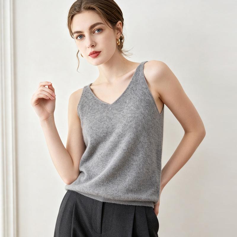 Lekasha Women's Pure Cashmere V-Neck Sleeveless Camisole