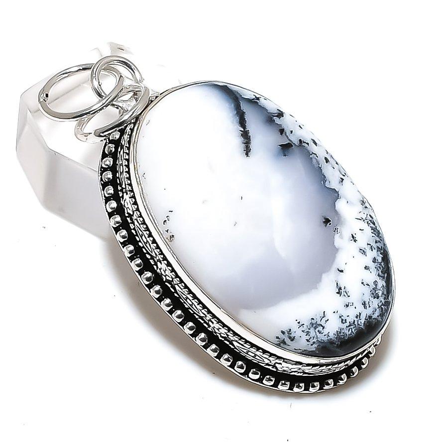 Dendrite Opal Gemstone 925 Steling Silver Jewelry Pendant 2.25" C3d79