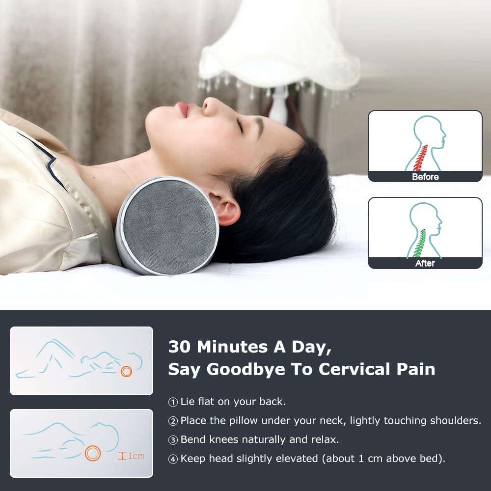Oxsaytee Cervical Neck Roll Memory Foam Pillow Cylinder Bolster for Cervical Support Orthopedic Pillow Neck Support Bed Pillow for Shoulder