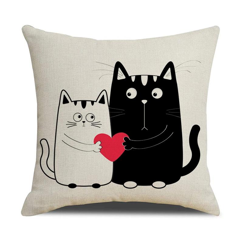 Black And White Cute Cat Printed Cushion Cover Home Decorative Sofa Pillow Covers Coffee Chair Throw Pillow Case Car Pillowcase