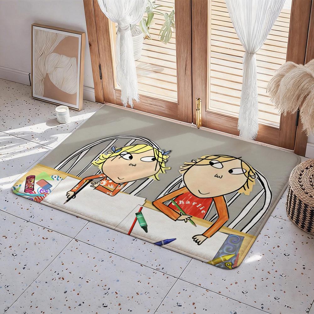 C Charlie and Lola anime Floor Mat Eco Flannel Doormat Non Slip Odorless Indoor Floor Rug Soft Short Plush Home Mat