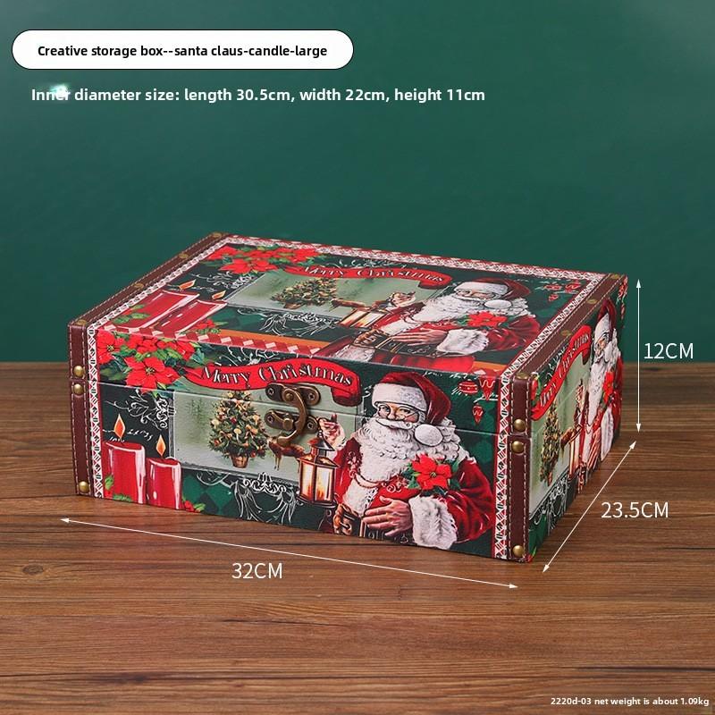 Christmas Wood Leather Storage Box With Lid For Home Organization And Holiday Decor