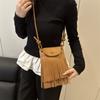 New Niche American Retro Imitation Suede Fringed Mobile Phone Bag Women's Shoulder Crossbody Small Square Bag Hong Kong Style Bag