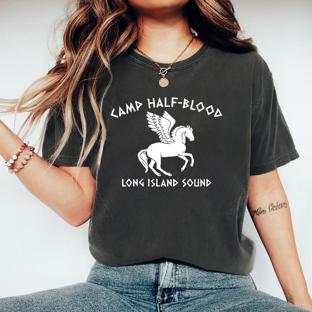 Magliette da donna Camp Half Blood Abiti vintage Magliette di Percy Jackson Maglietta grafica a maniche corte Streetwear Maglietta da donna Regalo magico