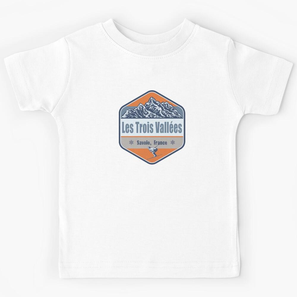 Les Trois Vallees France Vintage Winter Skiing Design Kids T-Shirt 110