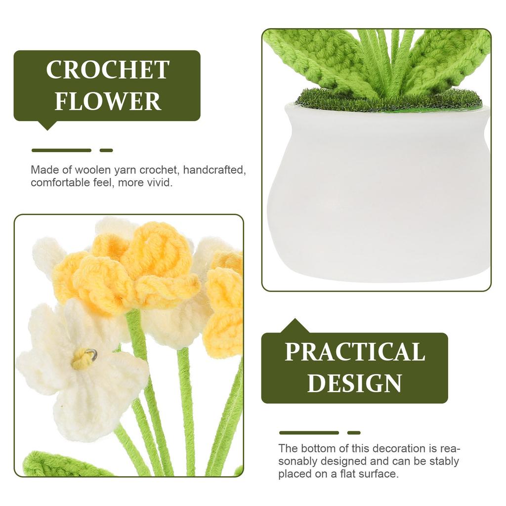 Crochet Potted Flower Adornment Exquisite Handcrafted Artificial Crochet Flower for Home Office Desktop Decoration Gift