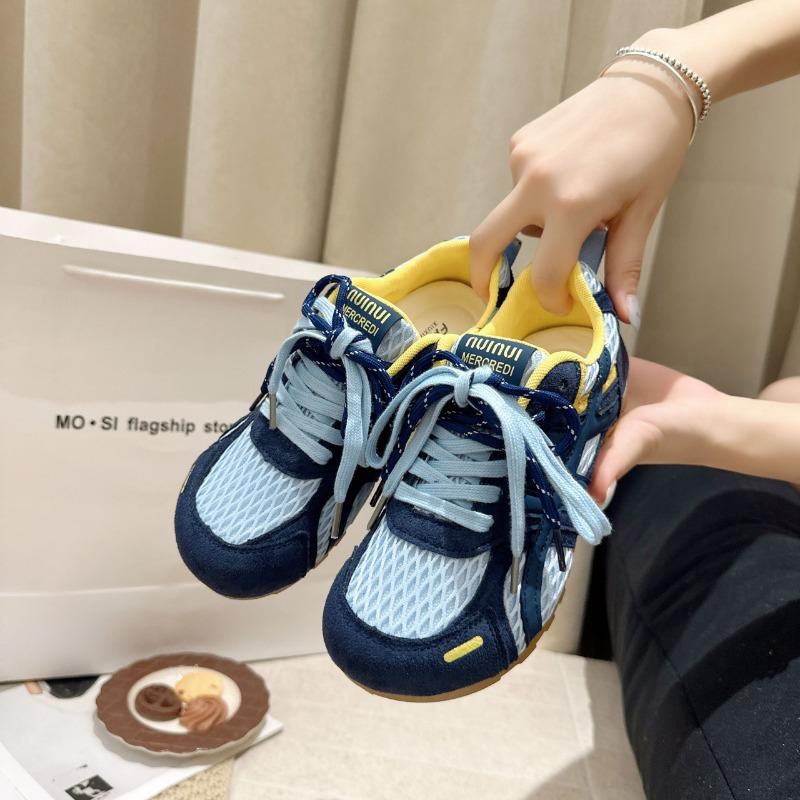 

Comfortable mesh women s summer new round head thick sole thin breathable fashion casual sports shoes tide 40 синий