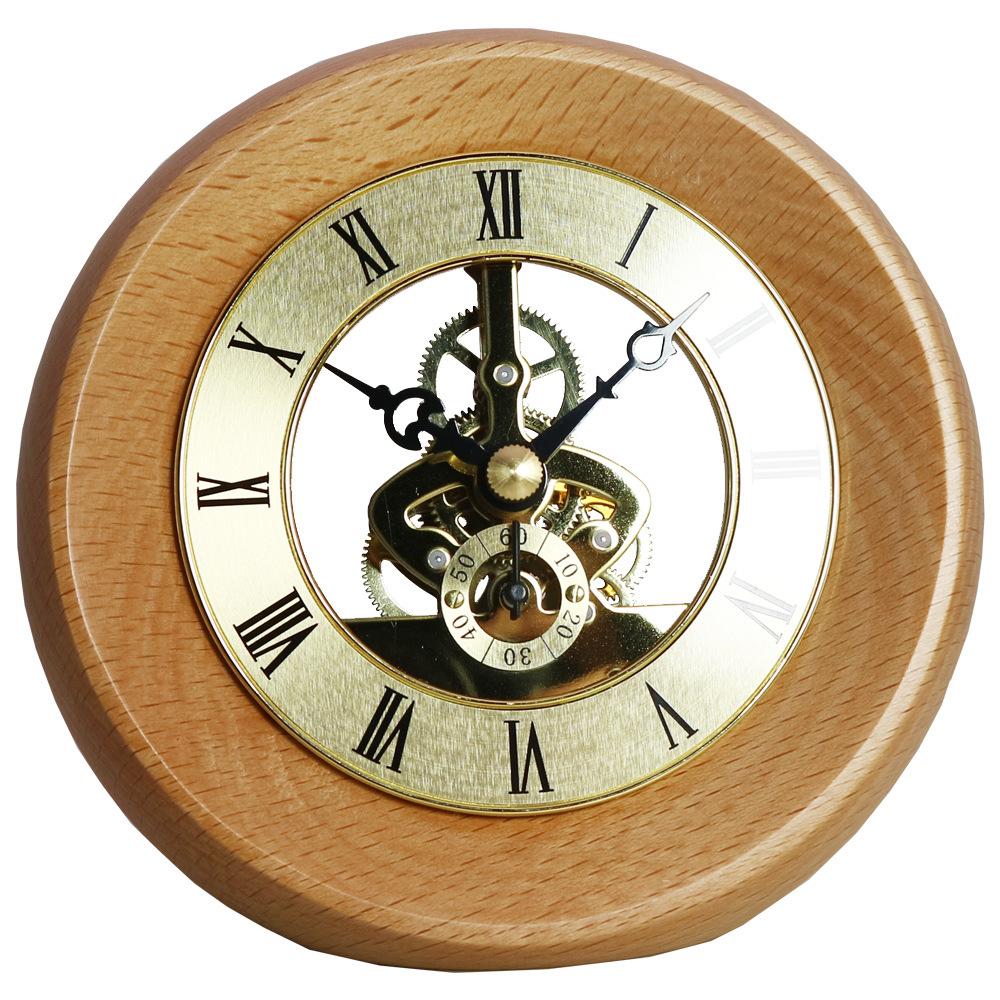 Retro Light Luxury Solid Wood Gear Unique Table Clock Transparent Rotating Elegant Digital Desk Clock Desktop Minimalist Home Decoration Ornaments
