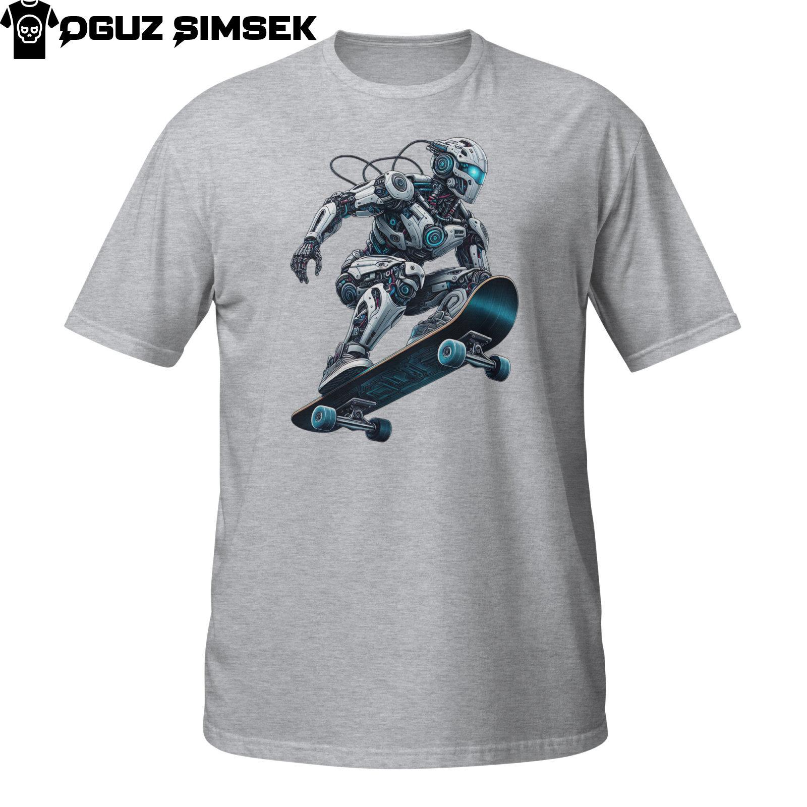 Robot Skateboarder Graphic Short-Sleeve Unisex T-Shirt Mens Womens Tees Top Cool Urban Streetwear Tee S