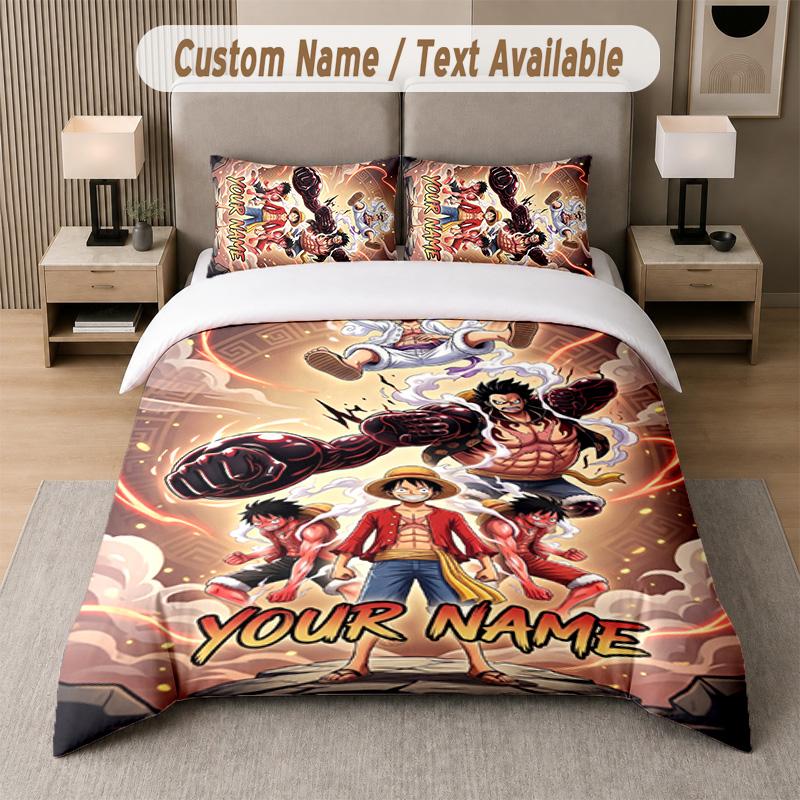 One Piece 3Pcs Bedding Set, Personalized Custom Name Text, 1 Duvet Cover & 2 Pillowcases For Bedroom