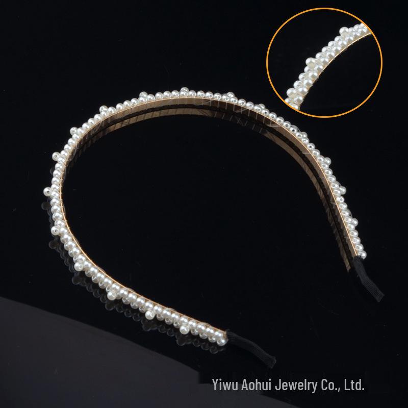 Handwoven Faux Pearl Headband & Bow Hair Clip Set for Brides