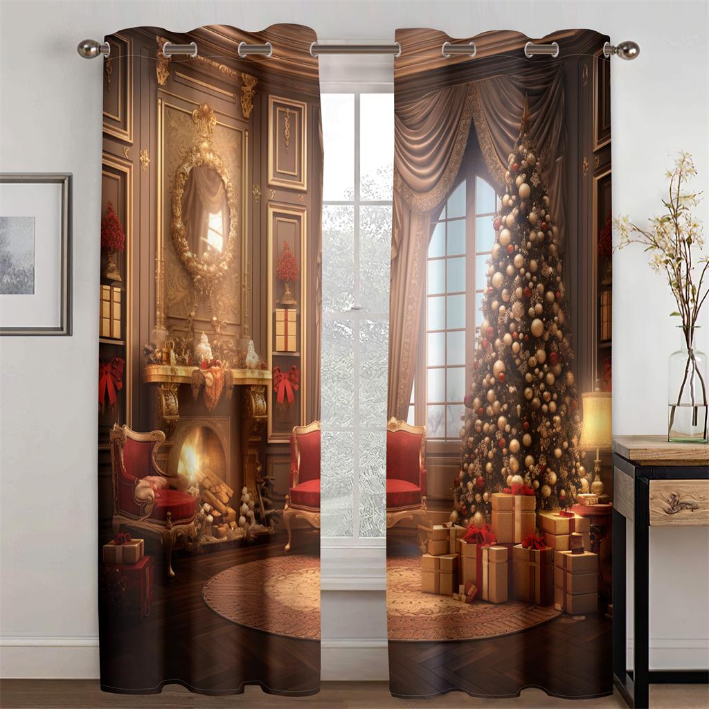 

Роскошный декор сцены Рождественские эксклюзивные шторы Элементы рождественской елки Гостиная Спальня Кухня Балкон Окно Декор 2 шт. 50W130H(CM)X2PCS&Hook