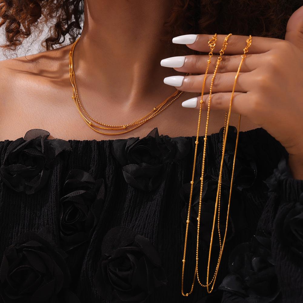 Stapelbare Halskette aus Titanstahl, runde Perlen für Damen, Schlangenknochen-Kettenhalskette, lichtecht