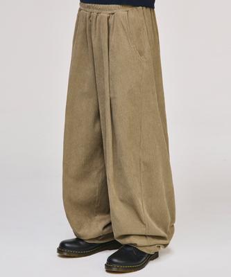 SIGNATURE Curved Corduroy Elastic Pants [Beige]
