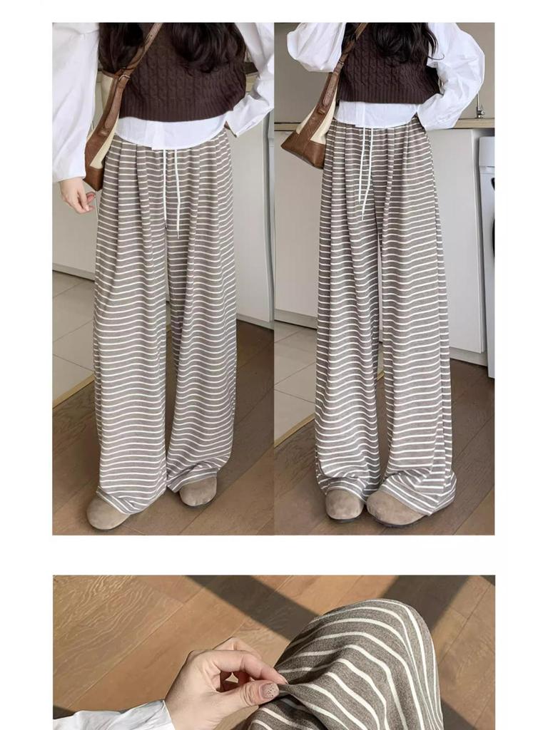 Women's High Waist Wide Leg Stripe Pants - Relaxed Drape Yamamoto Design for Spring/Autumn