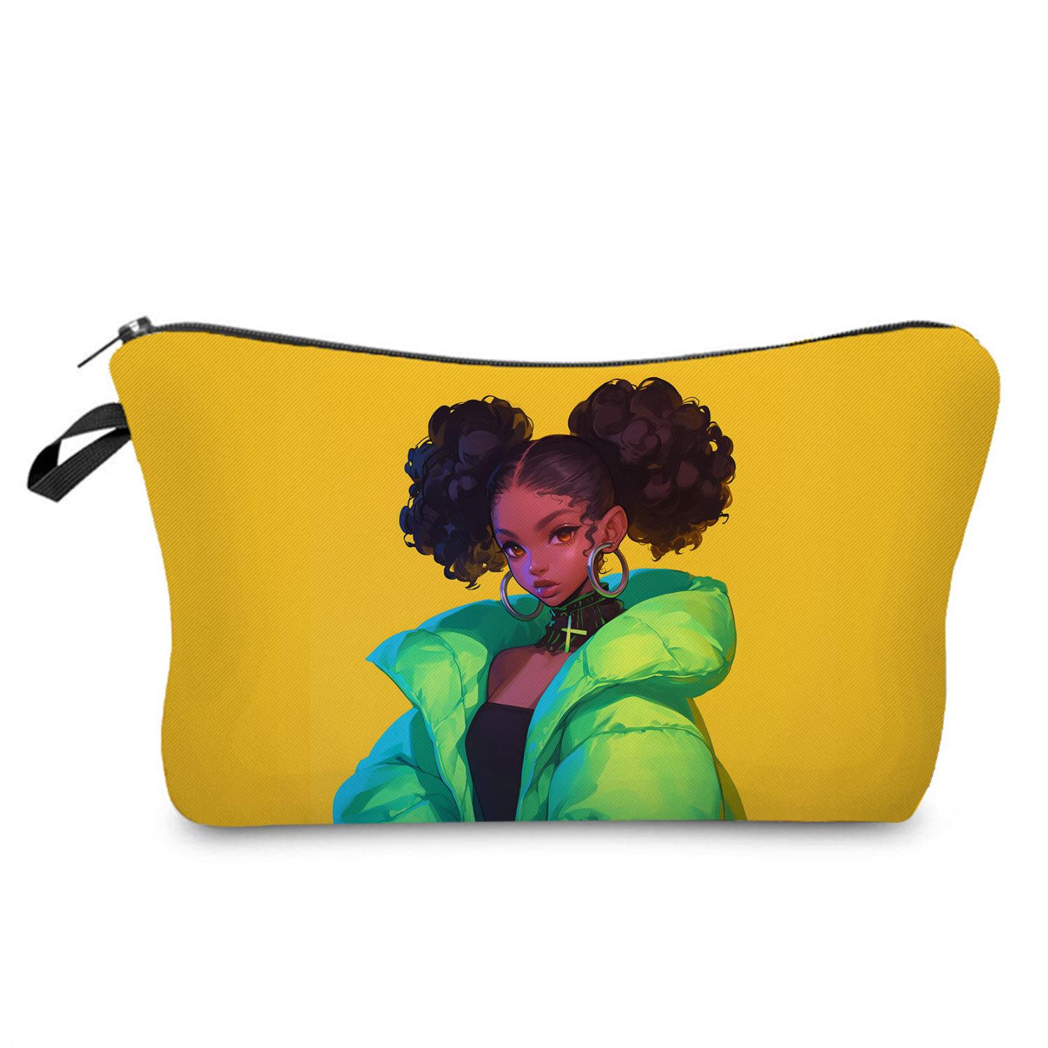 

Women Black girl Print Cosmetic Bag Toiletries Organize Travel Storage Case 6855