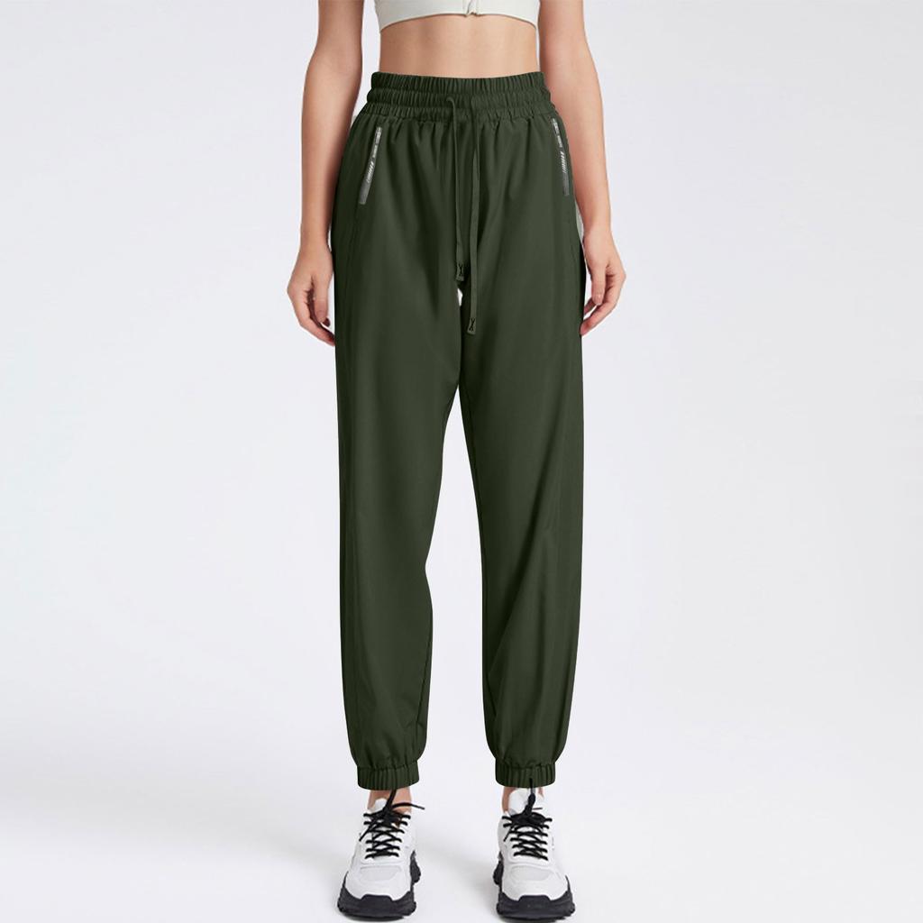 Lässige, einfarbige, elastische Taille, gerade Freizeithose für Damen mit Taschen