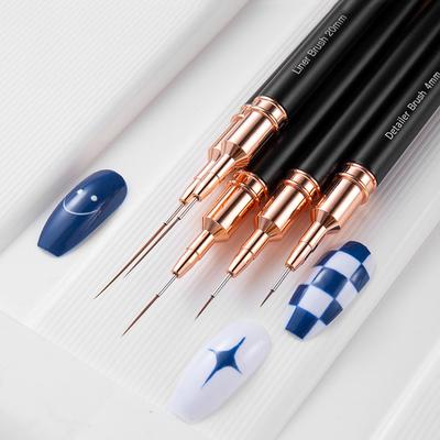 Nail Liner Diy Drawing Painting Flower Line Stripes Pen 4Mm-25Mm Metal Handle Nail Art Brush With Cover Nail Brushes
