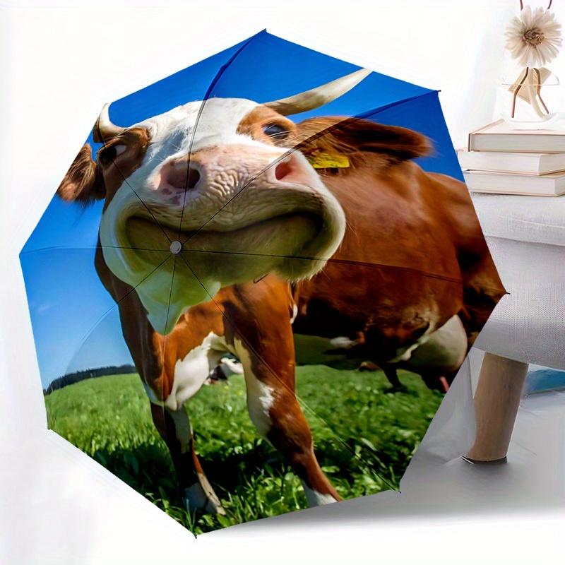 1pc Cow Automatic Open/Close Umbrella - Compact Travel Umbrella, 8-Rib Heavy-Duty Construction, Ideal Gift, Outdoor Accessory050