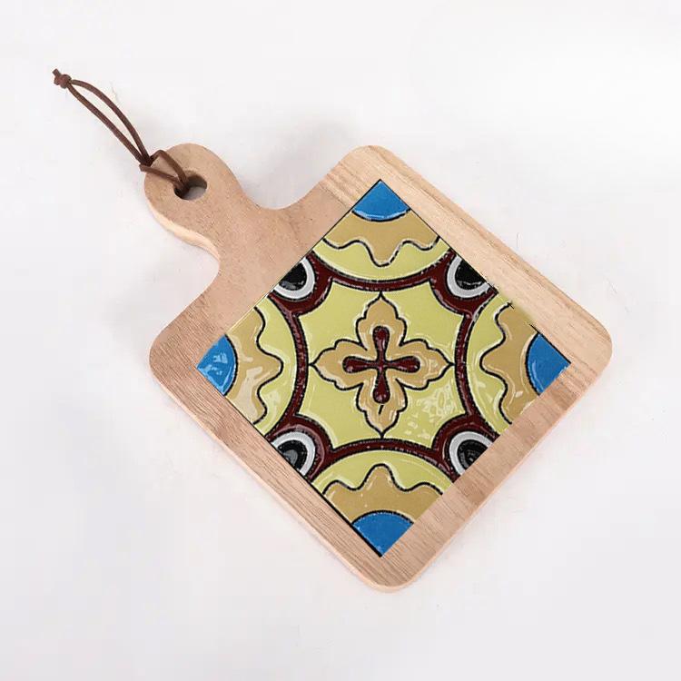 Solid Wood Flower Brick Hand Pot Mat Insulated Cup Mat Retro Dining Mat Decoration for Home Restaurants Kitchen Table Mat Cup