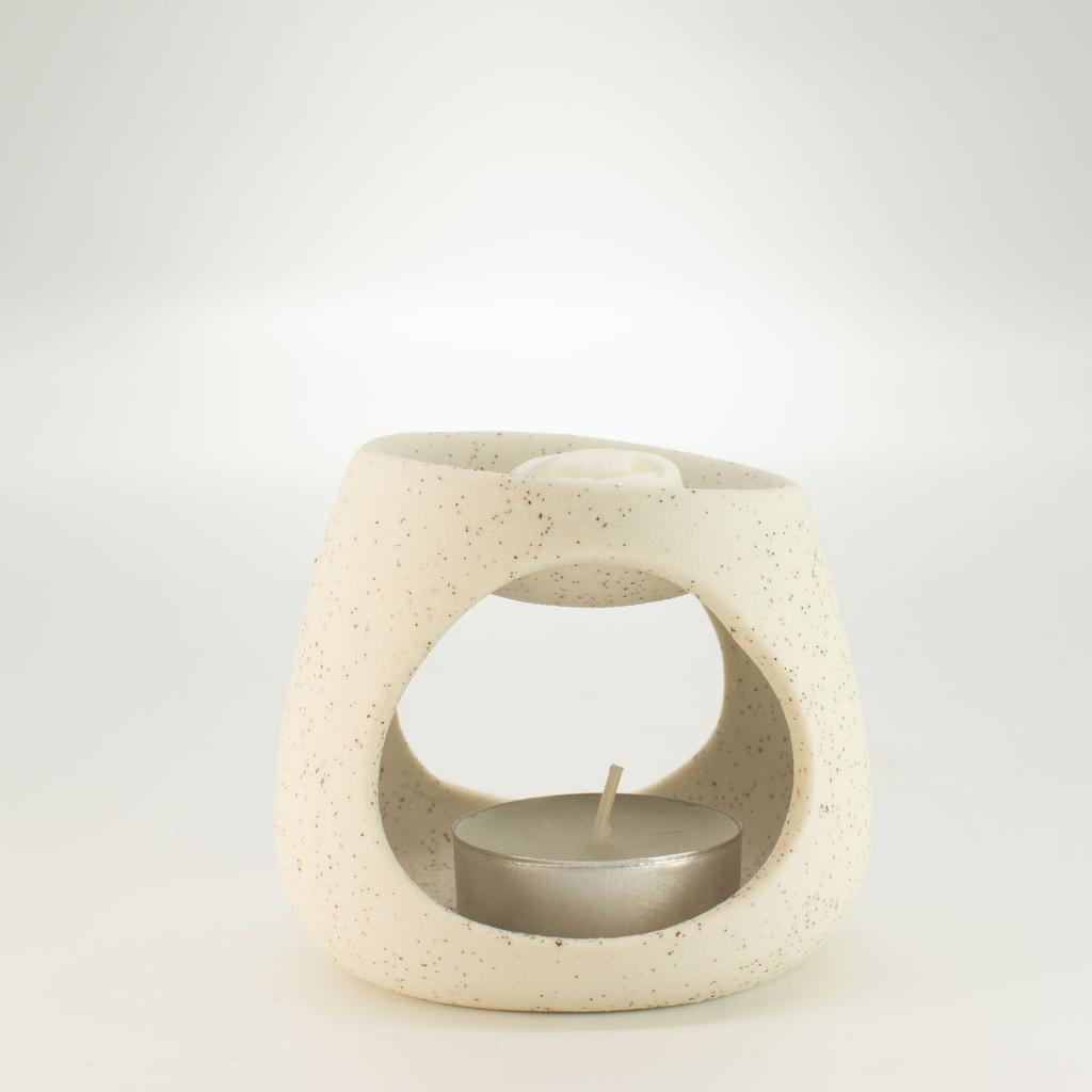 Keramik Zen-Ölbrenner - Runde Kieselform - Gesprenkeltes Off-White