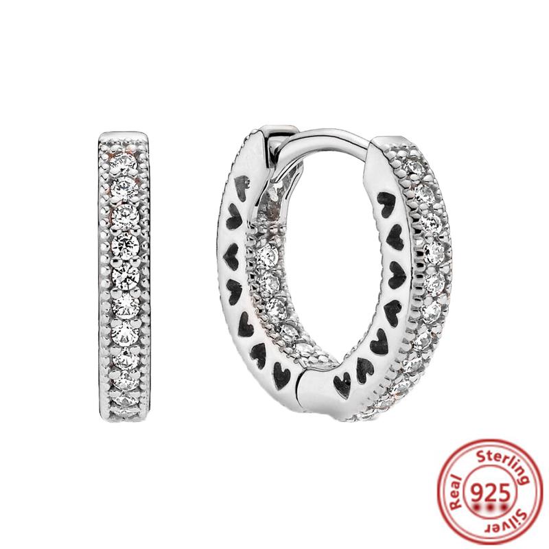 100% 925 Sterling kobber Øredobb Fjær Blomster Hjerte Pavé Uendelig Glans Øredobber Passer Originale Merkeanheng Zirkon Kvinner Gave
