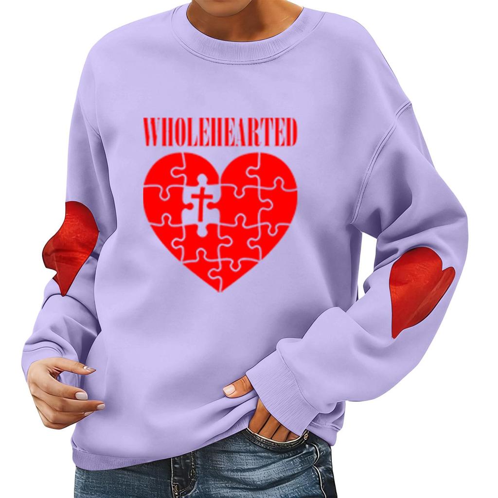 Damen Valentinstag Bedruckter Lässiger Langarm Sport-Hoodie Top