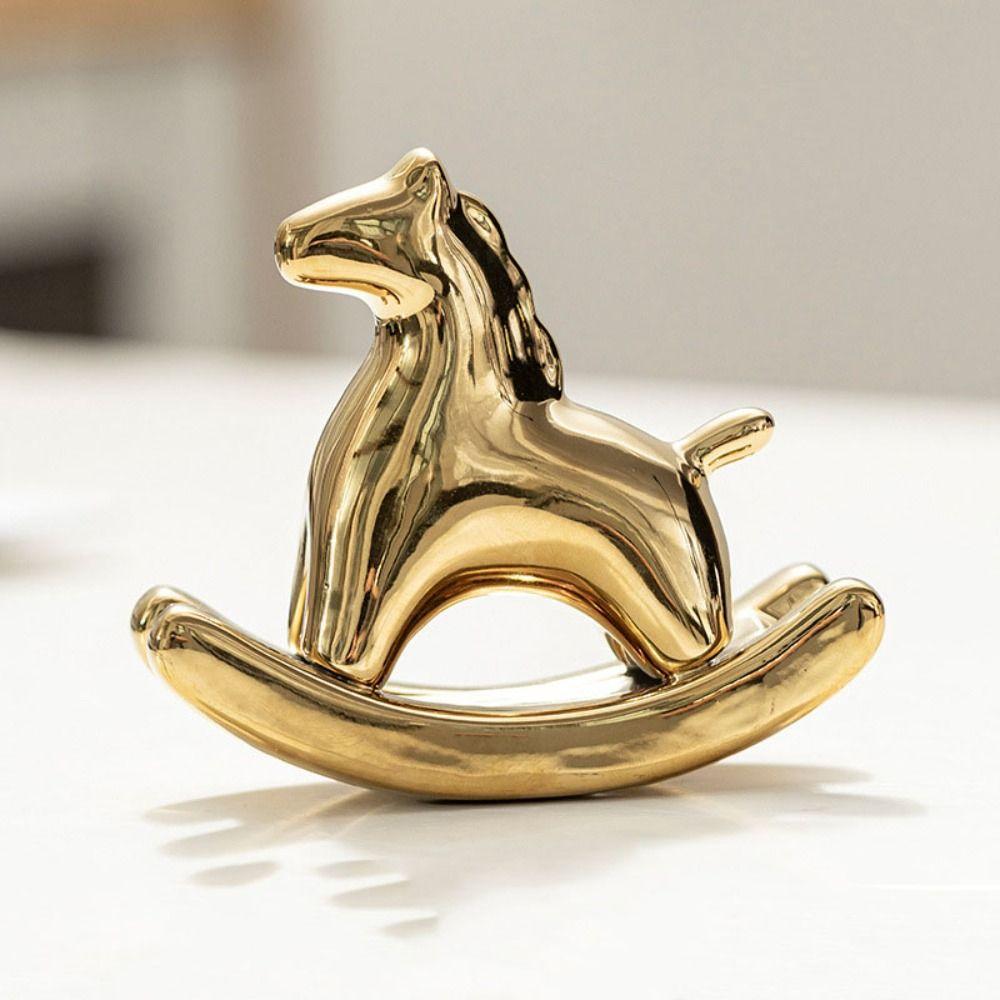 Home Decorations Ceramic Rocking Horse Ornament Exquisite Mini Horse Sculpture Crafts New Year Cute Horse Year Decoration Study