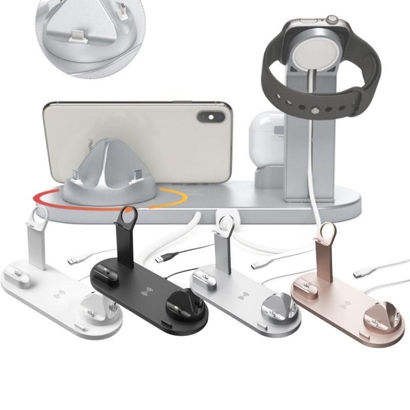 New Wireless Charger 15w Three In One Rotating Socket For Phone Headphones And Watch In Black White Silver Rose Gold