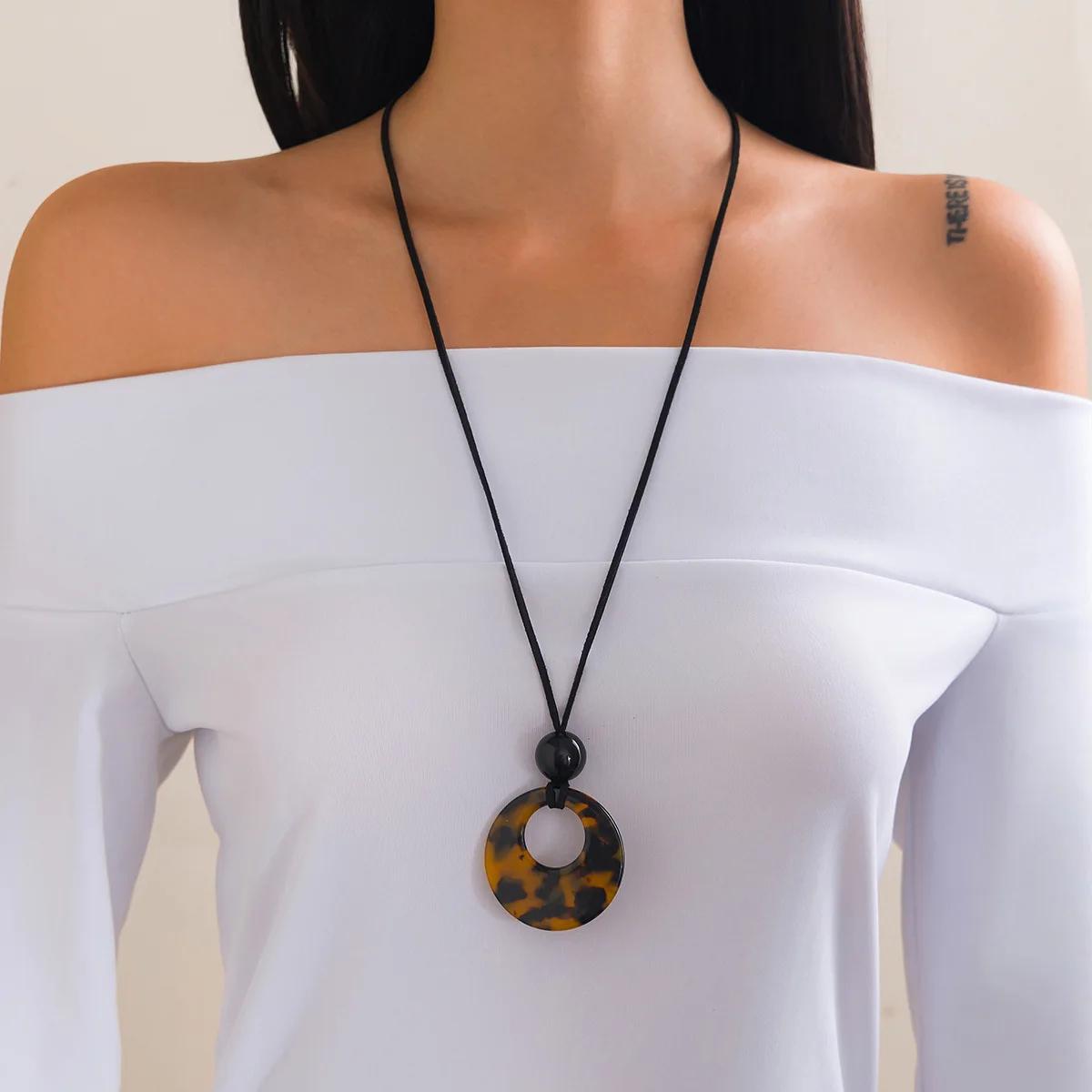 

Leopard Print Jewelry on the Neck Aesthetic Necklaces Ins Style Women s Stainless Steel Necklace Wholesale Round Acrylic Pendant