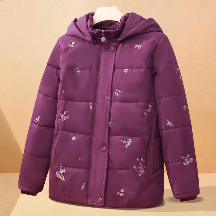Middle-aged Mother Winter Clothes Floral Cotton Jacket Middle-aged and Elderly Women Fashion Coat Elderly Winter Clothes Old Lady with Hat