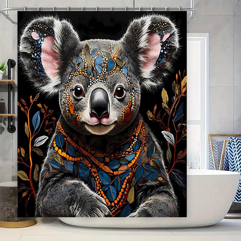 

Koala Bath Curtain Animal Print Shower curtain Fabric Home Decor Wall Hanging Bathroom Decoration with Beads Leaves Pattern for 90x180cm
