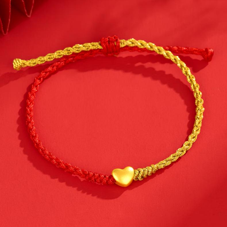 Pure Gold 999 Zodiac Red String Bracelet with Luck Beads for Baby's Full Moon or New Year