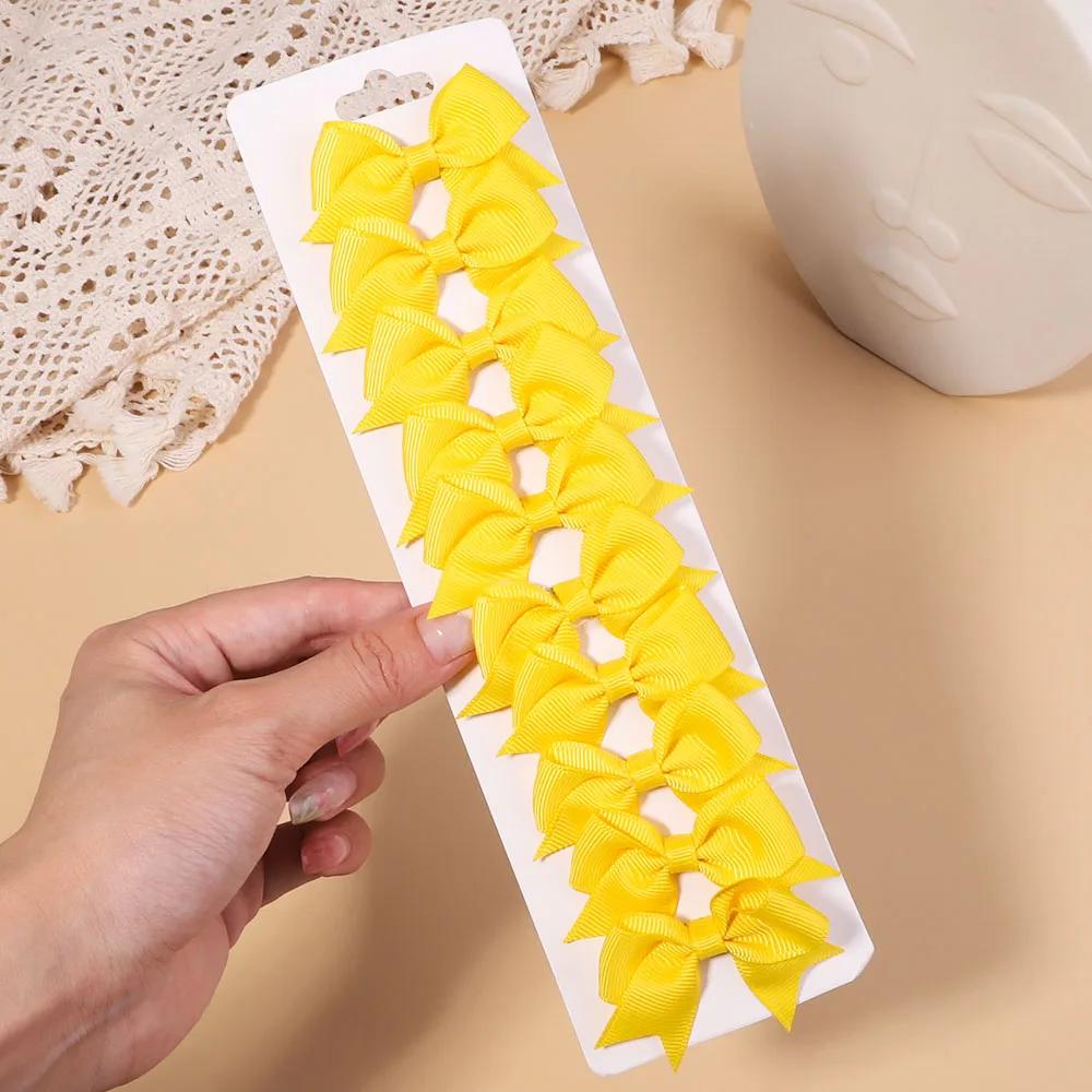 10Pcs/Set Solid Color Grosgrain Ribbon Hairpins for Kids Bows Hair Clips Boutique Handmade Headwear Girls Baby Hair Accessories