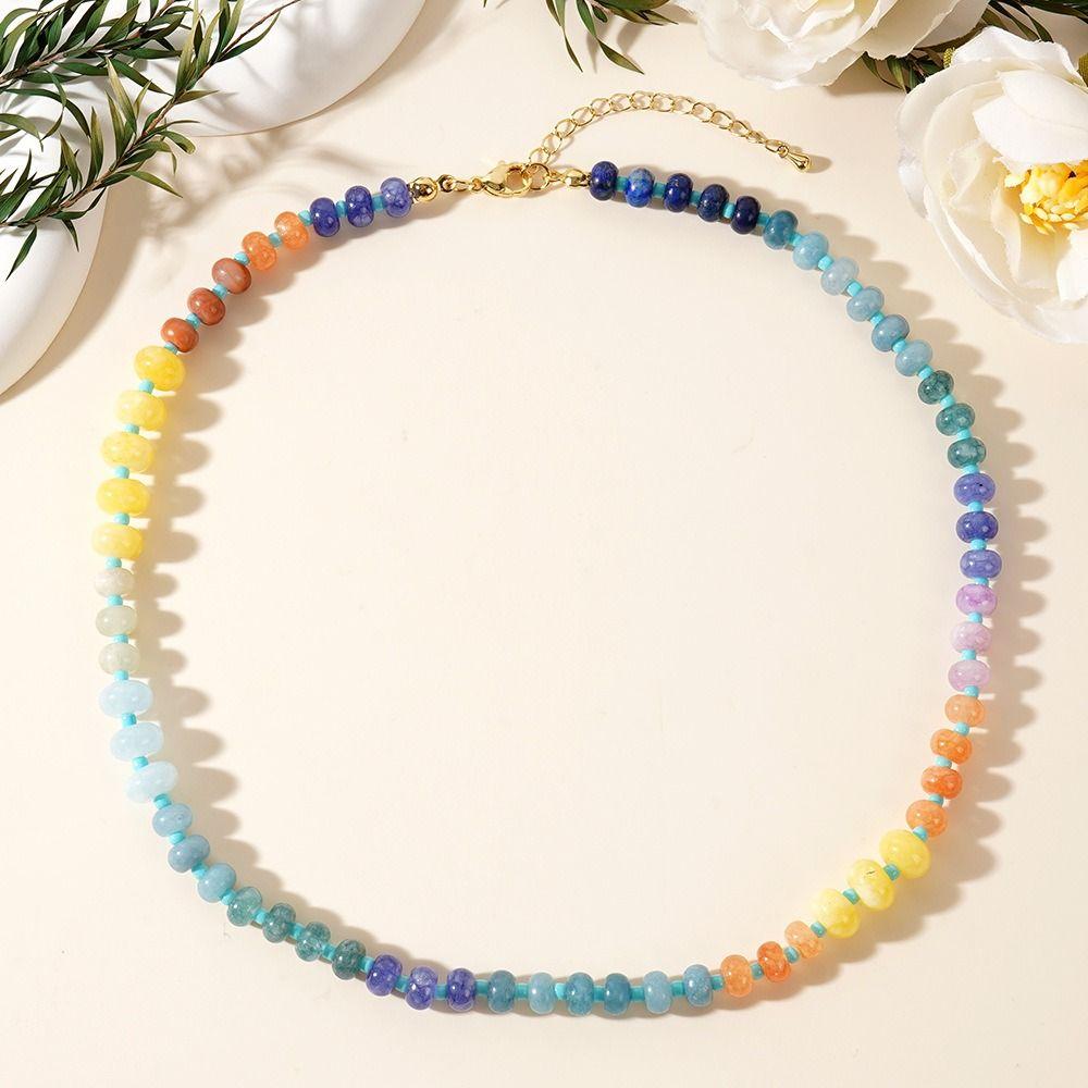 Colorful Neck Choker Bohemian Style Rainbow Necklace Luxurious Women's Beaded Necklace Daily