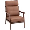 Living Room Armchair Upholstered In PU with Wooden Frame Thick Padded Cushions Brown and Walnut Wood