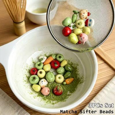 3 Stück Röllende Kugeln Keramik Matcha Sieb Kugeln Lebensmittelechtes Material Teefilter Teeverkostung