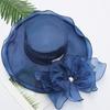Women Church Cap Wide Brim Cloth Flower Temperament Foldable Rhinestones Buckle Hat for Wedding