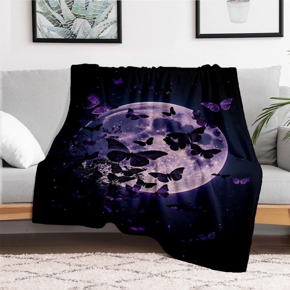 "Enchanted Night Butterfly Moon Wall Art Print"Blanket Flannel Throw Blanket for Sofa, Bed, Travel, Camping, Office