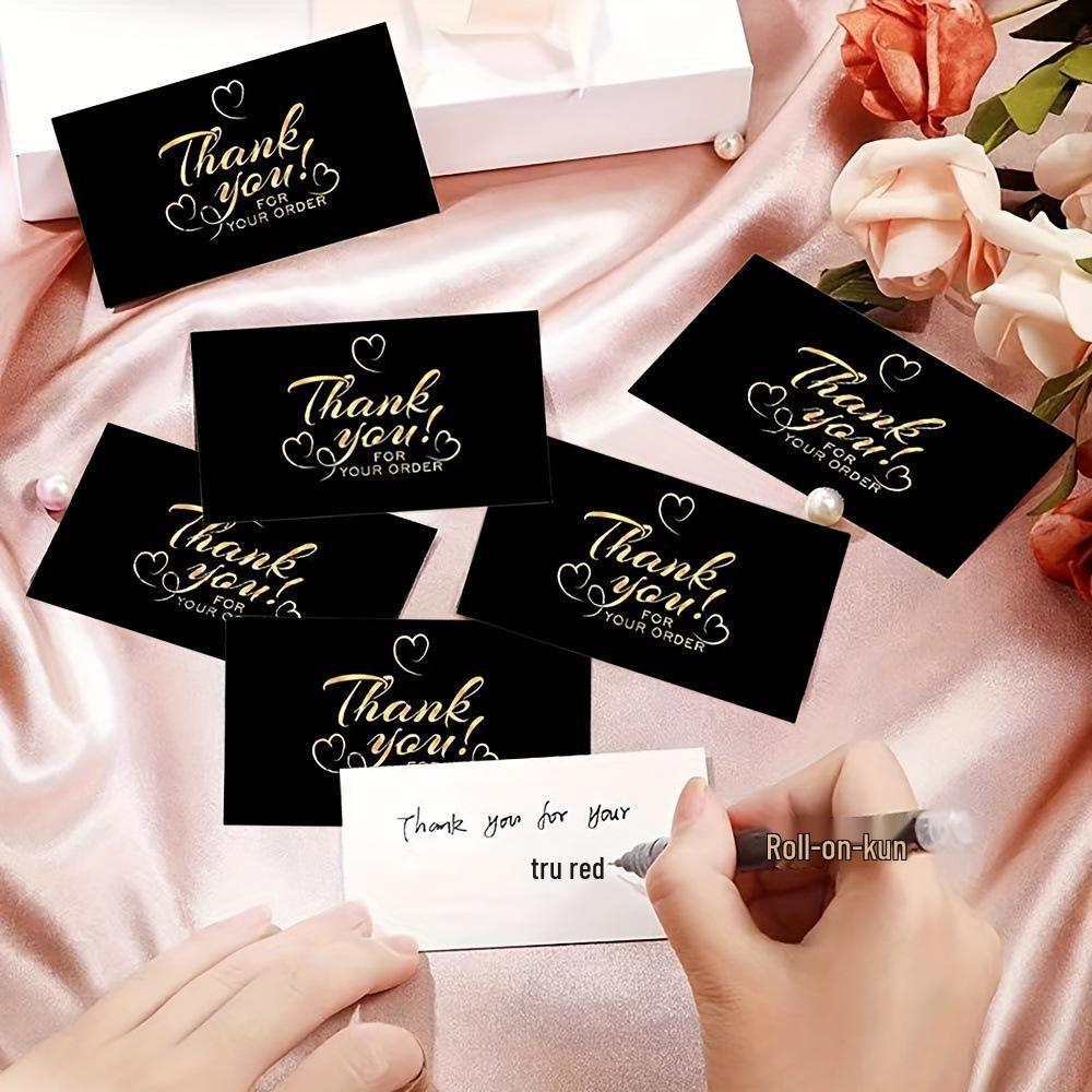 Black Handwritten Thank You Card for Birthday, Wedding, or Party Gift Packaging