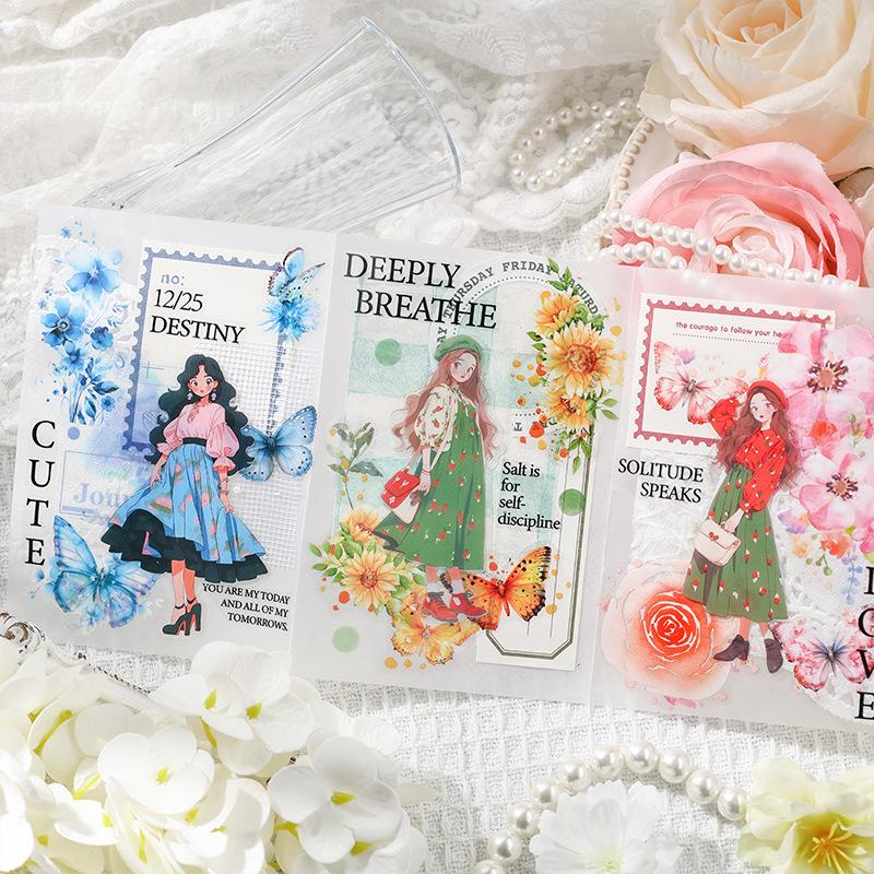 4-Sheet Butterfly & Flower PET Decorative Stickers, Vibrant Designs for Journal Embellishment & Hand Account